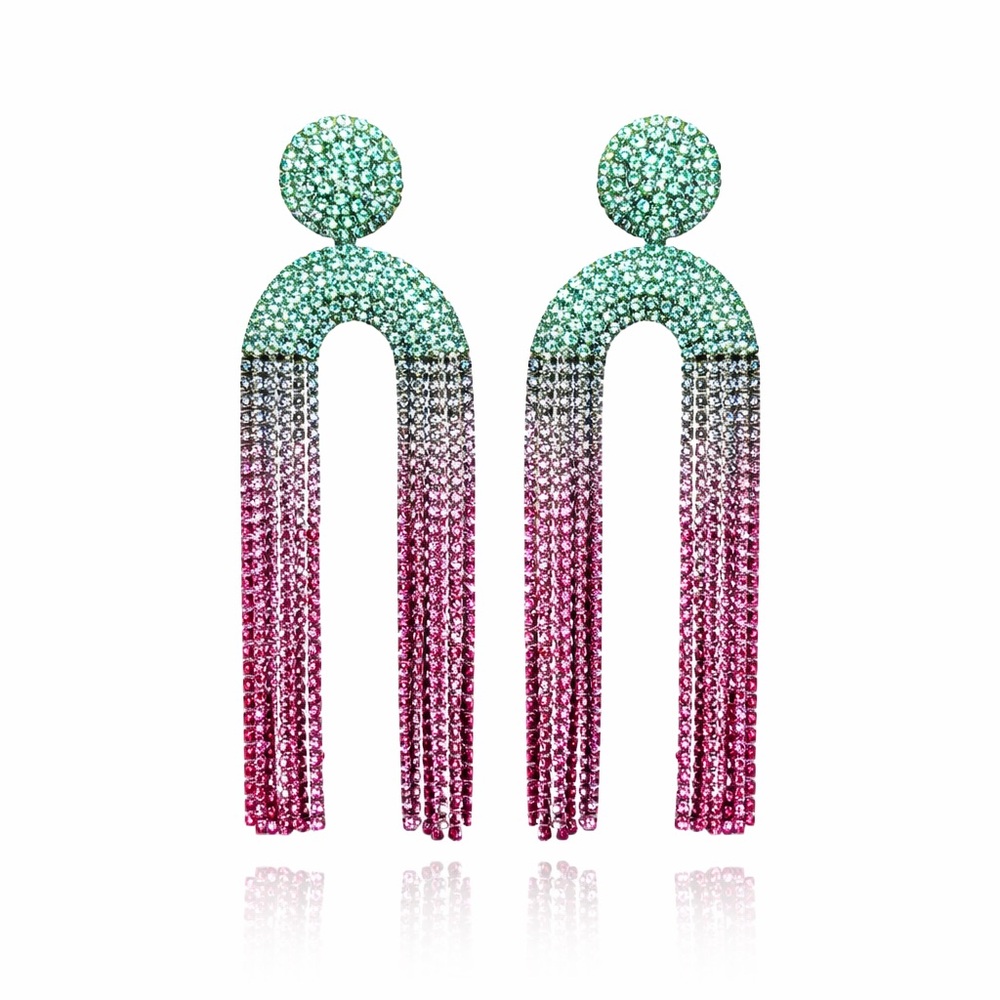 ⚜️ Elegant Spring Pink and Green Ombre Earrings - Picture 1 of 10
